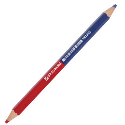 Карандаш двухцветный, красно-синий, утолщённый, BRAUBERG, заточенный, грифель 4,0 мм, 181262, 12шт.#S