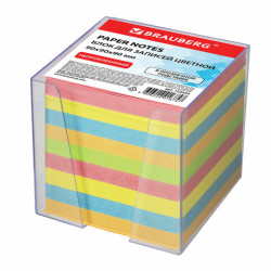 Блок для записей BRAUBERG в подставке прозрачной, куб 9х9х9 см, цветной, 122225#S